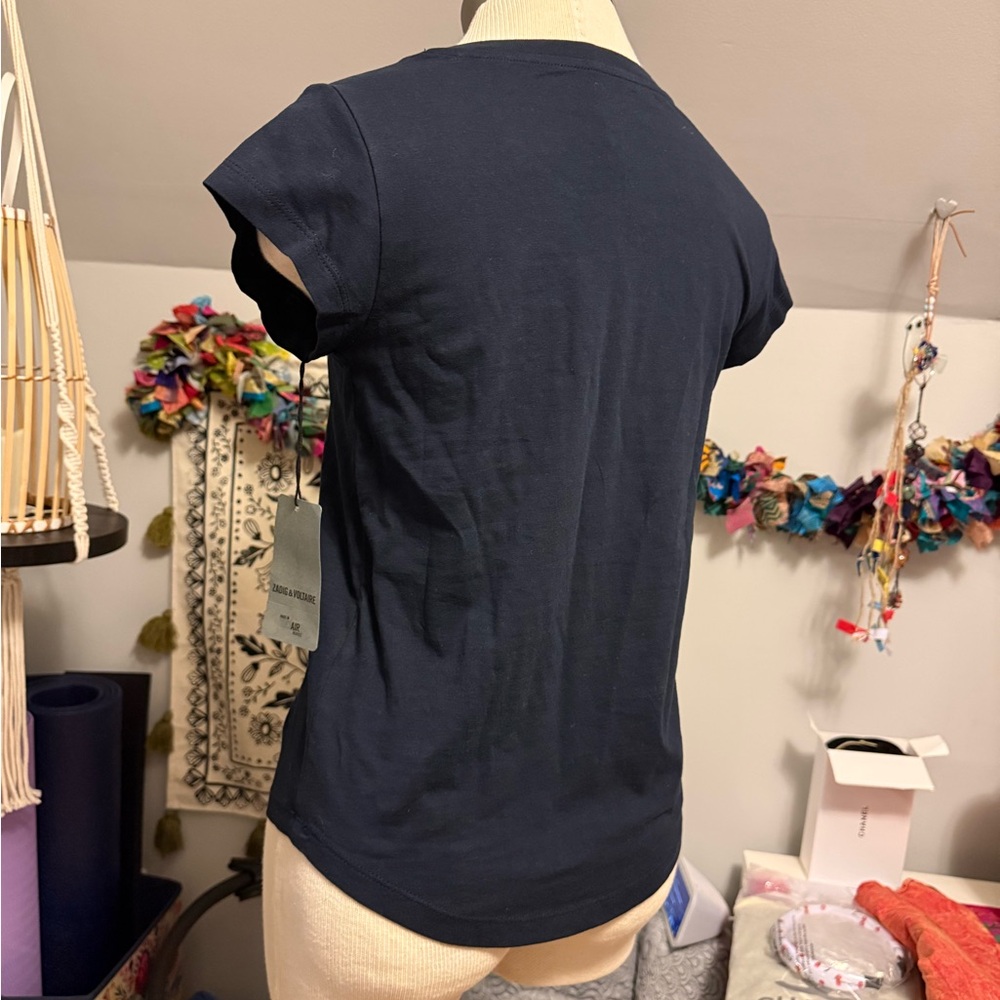 NWT Zadig & Voltaire Midnight Blue With Silver Font Logo Tee Small - Picture 2 of 3